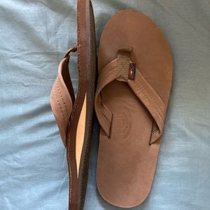 New - Mens Brown Leather Rainbow Flip Flop Sandals - sz XL (11-12)